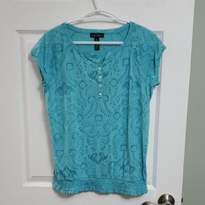 Polo by Ralph Lauren Turquoise Patterned Short Sleeve Top